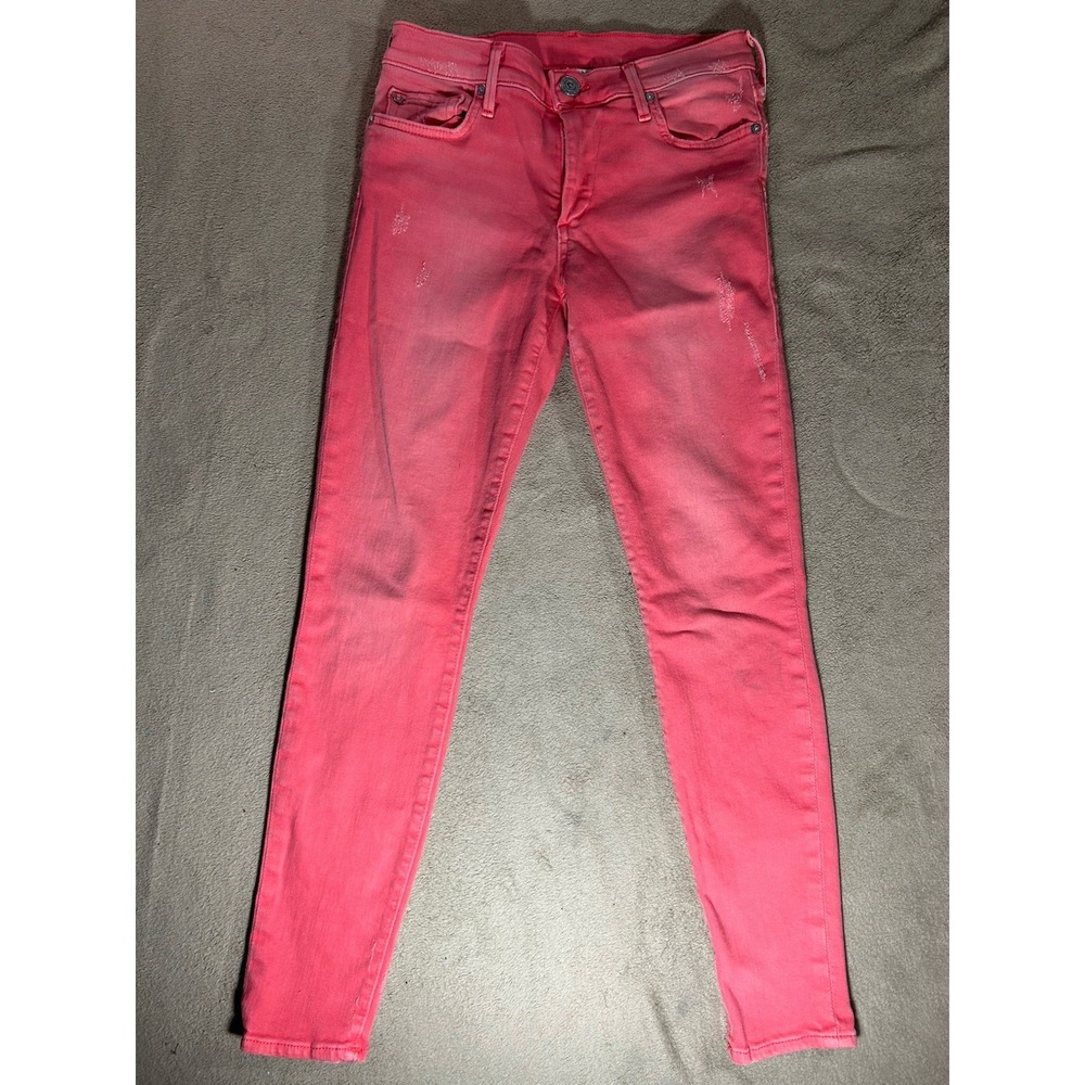 True Religion Halle Mid Rise Super Skinny Jeans Womens 27 Pink Distressed
